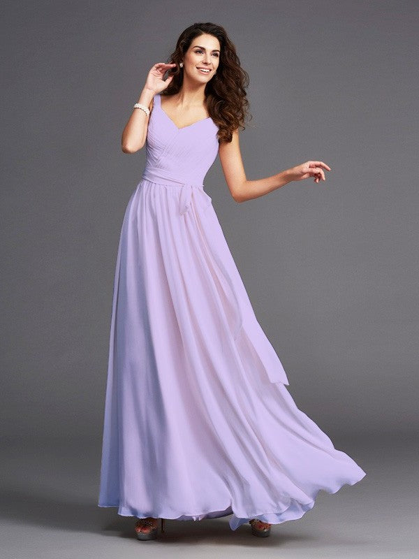 Long Straps A-Line/Princess Sash/Ribbon/Belt Sleeveless Chiffon Bridesmaid Dresses