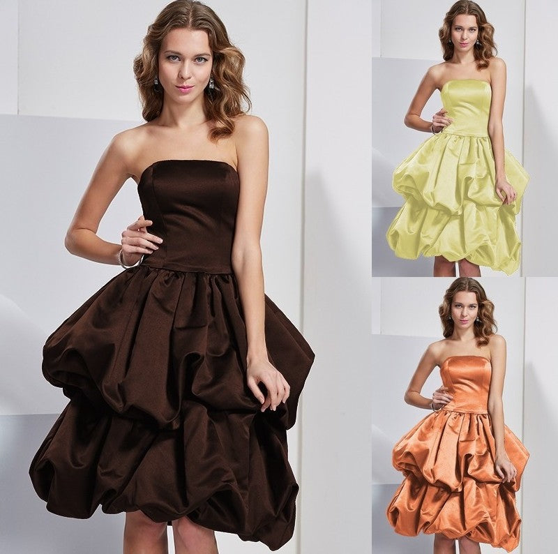 Sleeveless Strapless A-Line/Princess Short Satin Bridesmaid Dresses