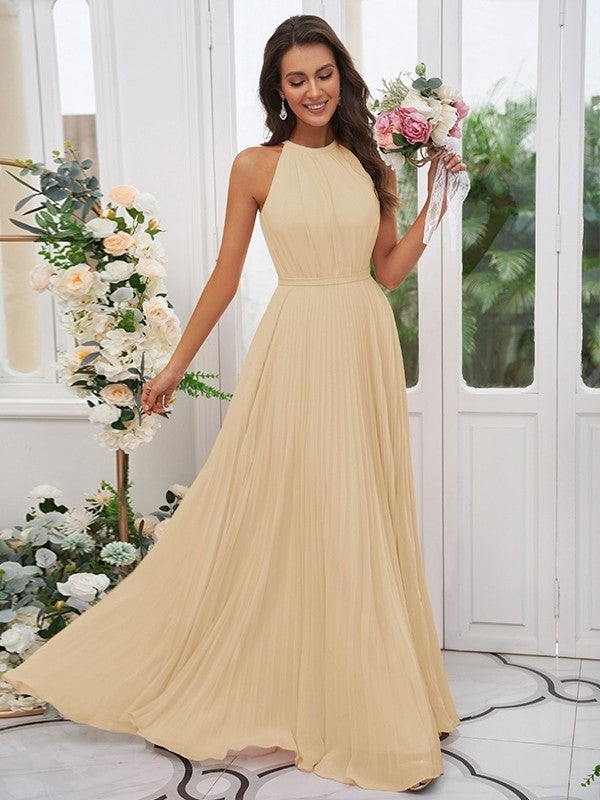 Chiffon Ruffles Halter Sleeveless A-Line/Princess Floor-Length Bridesmaid Dresses