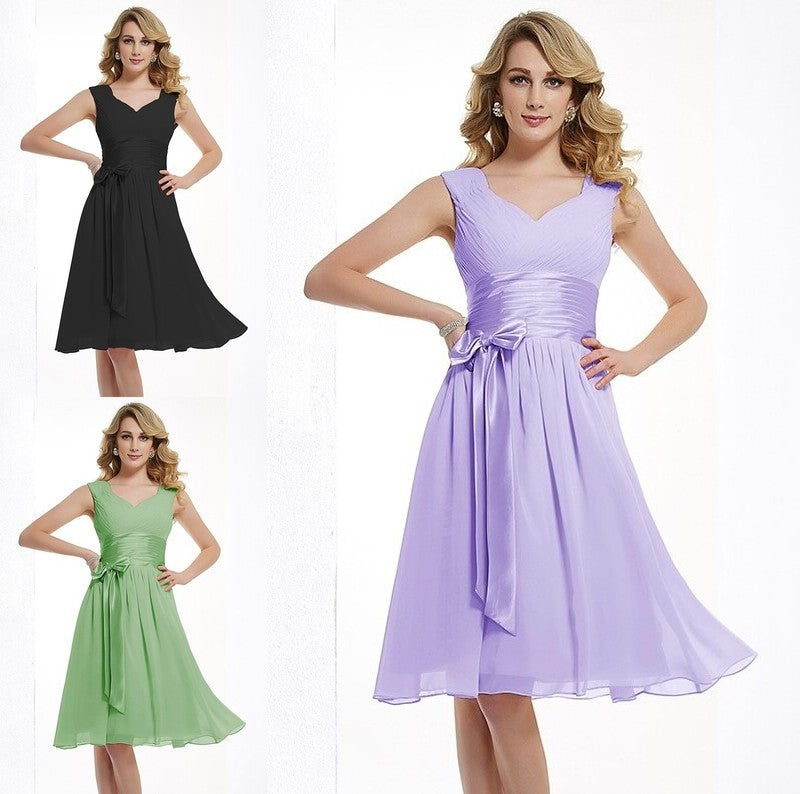 Sleeveless Pleats Straps A-Line/Princess Short Chiffon Bridesmaid Dresses