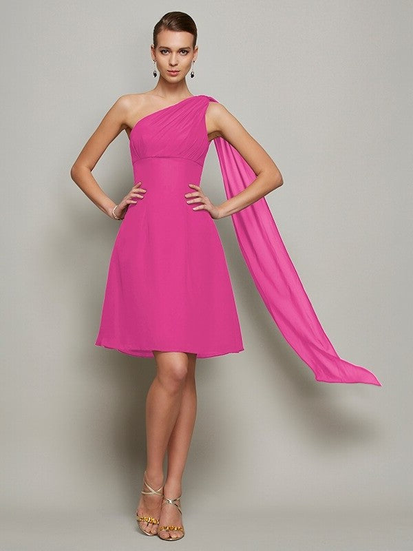 One-Shoulder Sleeveless Short Pleats A-Line/Princess Chiffon Bridesmaid Dresses