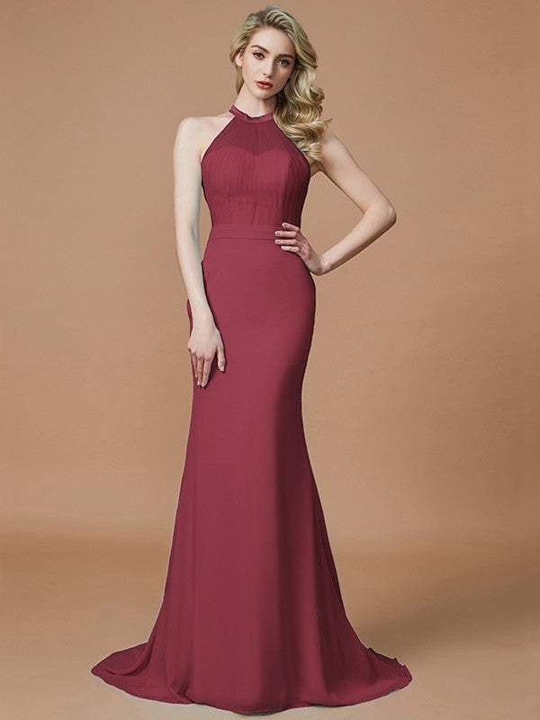 Trumpet/Mermaid Train Sweep/Brush Sleeveless Scoop Chiffon Bridesmaid Dresses