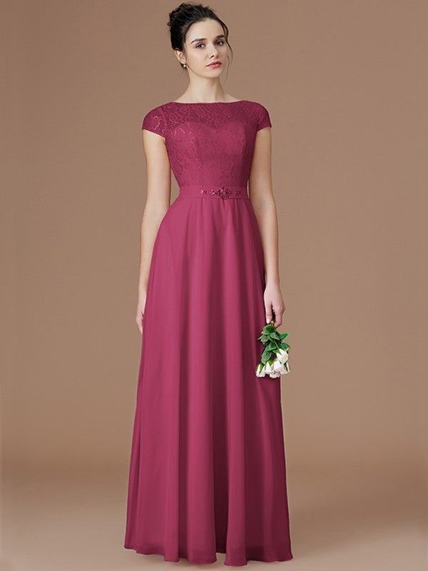 Floor-Length Bateau A-Line/Princess Lace Sleeveless Chiffon Bridesmaid Dresses