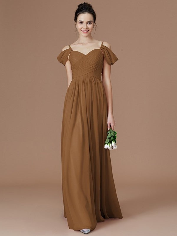 Off-the-Shoulder Ruched Floor-Length A-Line/Princess Sleeveless Chiffon Bridesmaid Dresses