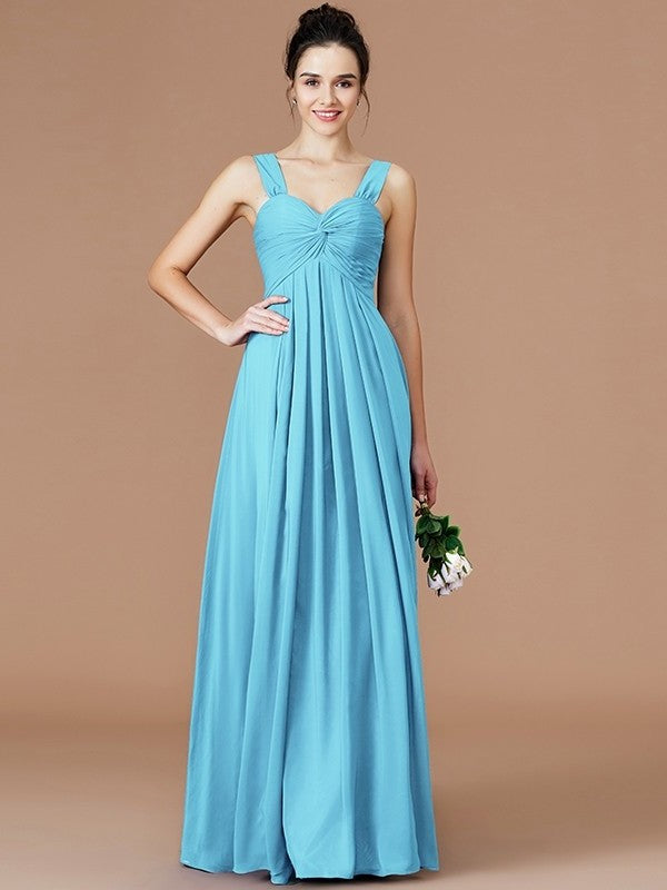 Sweetheart Floor-Length Ruched Empire Sleeveless Chiffon Bridesmaid Dresses