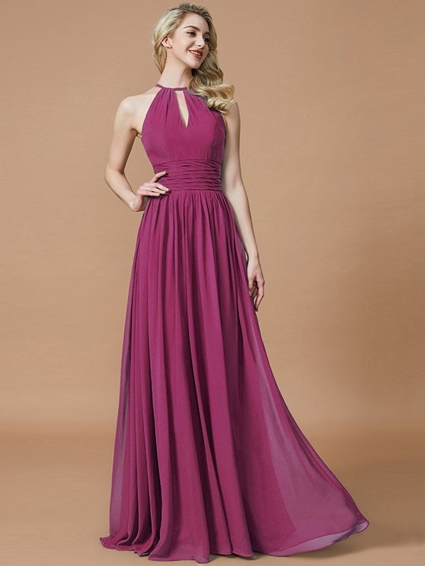 Sleeveless Chiffon Scoop A-Line/Princess Floor-Length Bridesmaid Dresses