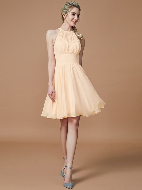 Knee-Length A-Line/Princess Chiffon Sleeveless Scoop Bridesmaid Dresses