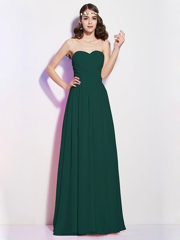 Long A-Line/Princess Pleats Sleeveless Sweetheart Chiffon Bridesmaid Dresses