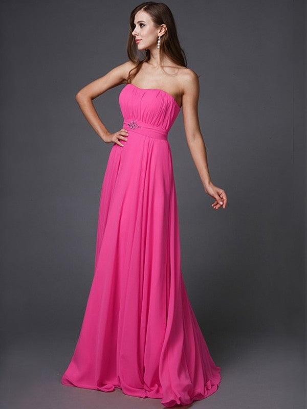 Beading A-Line/Princess Sleeveless Strapless Long Bridesmaid Dresses