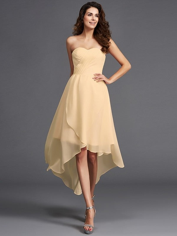 Sweetheart Low High Ruffles A-Line/Princess Sleeveless Chiffon Bridesmaid Dresses