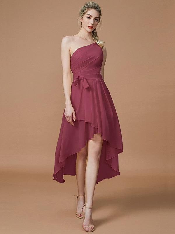 Sleeveless One-Shoulder Asymmetrical A-Line/Princess Layers Chiffon Bridesmaid Dresses