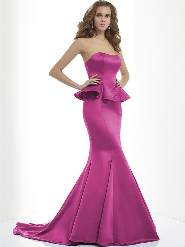 Trumpet/Mermaid Sweetheart Sleeveless Long Satin Bridesmaid Dresses