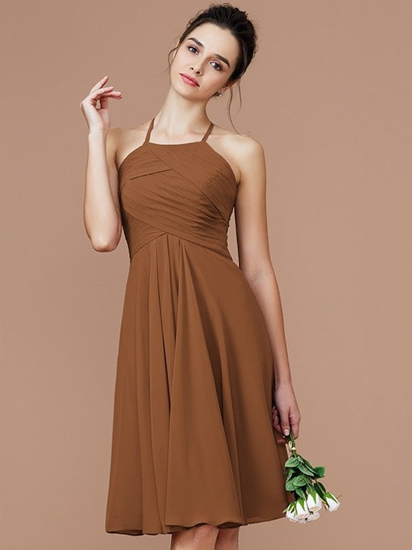 Ruched Halter A-Line/Princess Sleeveless Short/Mini Chiffon Bridesmaid Dresses