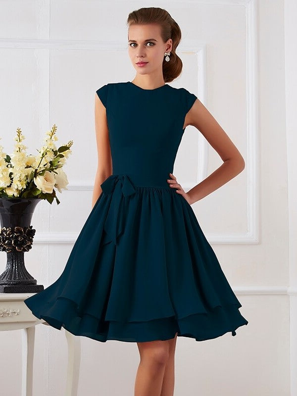 Sleeveless Short Neck High Sash/Ribbon/Belt Sheath/Column Chiffon Bridesmaid Dresses