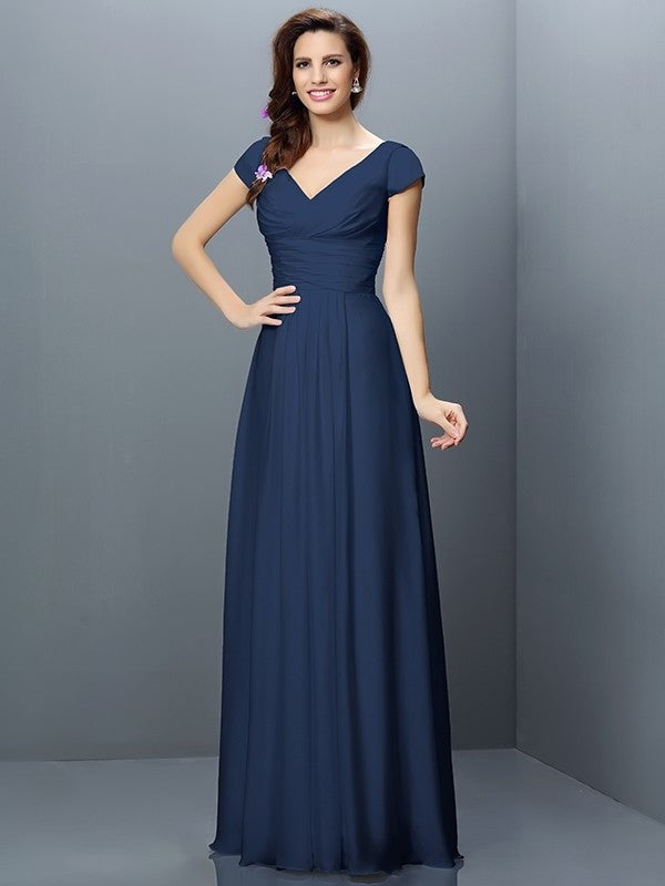 Sleeves Pleats A-Line/Princess V-neck Short Long Chiffon Bridesmaid Dresses