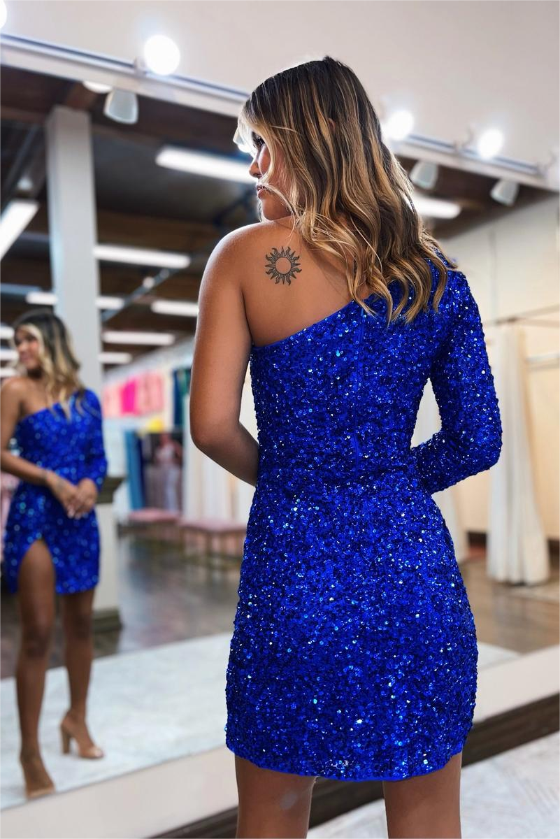 One Shoulder Long Sleeve Sequins Homecoming Dresses